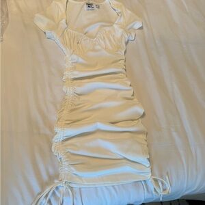 Ruched White Bodycon Dress